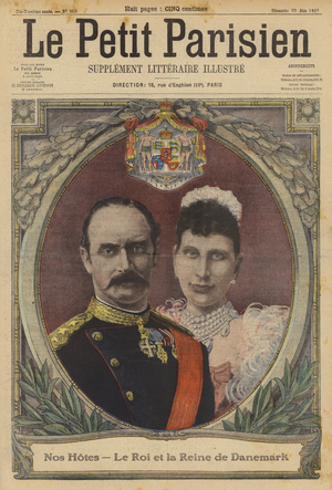 King Frederick VIII and Queen Louise of Denmark (colour litho)