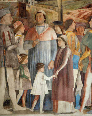 Lodovico Gonzaga awaits the return from Rome of his son, Cardinal Francesco Gonzaga (fresco)