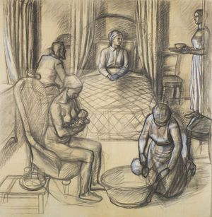The full size preparatory cartoon for 'The Birth of the Virgin' Campion Hall, c.1941 (charcoal & pencil with highlights on paper)