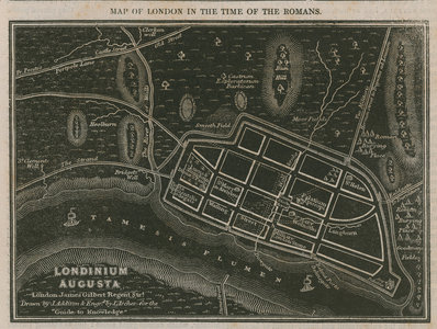 Map of London in the time of the Romans (engraving)