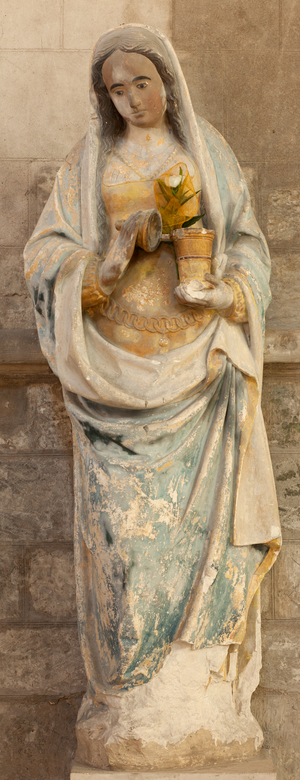 Church (Église Saint-Sauveur du Petit-Andely). Interior. Statue. Saint-Magdalena. Polychrome stone. 16th century.