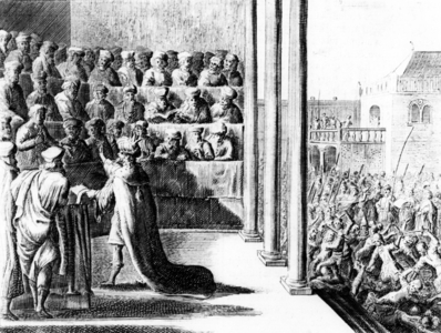 Herod the Great accuses his sons, Alexander and Aristobulus, of treason. c.1700 (engraving)