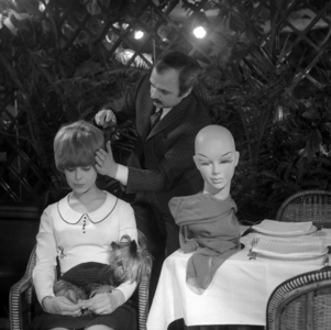 Francoise DelDick In The Company Of Her Dog Nikki Covered By A Wig Assorted To Her Dog Cree By Jacques Desange January 22, 1966 (b/w photo)