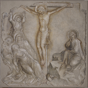 Crucifixion of Jesus Christ, Our Lady of Sorrows, St. John the Evangelist, St. Mary Magdalene and pious women, c.1416-1420 (staccato fresco)