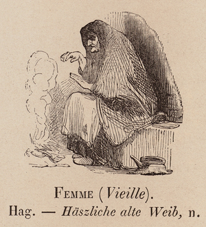 Le Vocabulaire Illustre: Femme (Vieille); Hag; Haszliche alte Weib (engraving)