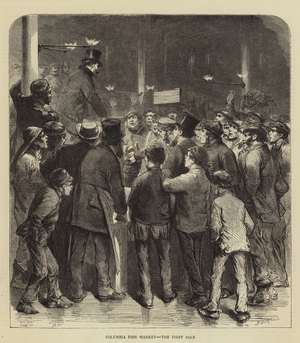 Columbia Fish Market, the First Sale (engraving)