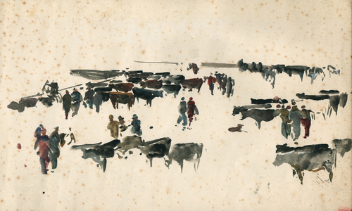 Sketch for Cattle Market Newport, 1949 (w/c on paper)