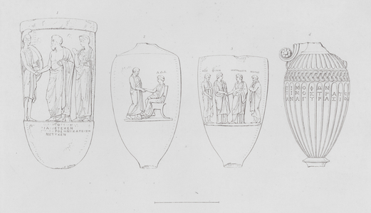 Ancient Greek marble sepulchral vases (engraving)