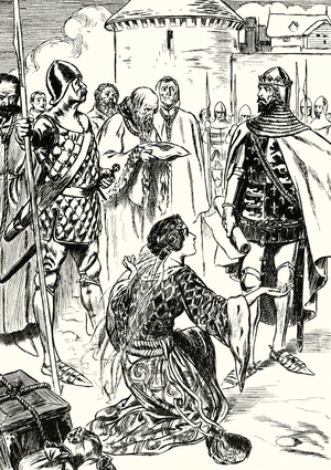 Queen Philippa pleads for the men of Calais (litho)