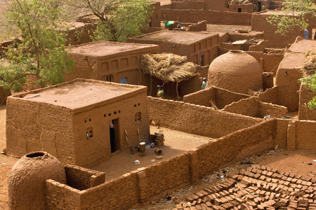 Niger, Central Niger, Tahoa, from rooftop of its World famous Friday Mosque, Yaama Village, Aerial view of Yaama Village (photo)