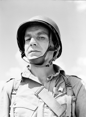Portrait of a U.S. Army paratrooper, 1942 (b/w photo)