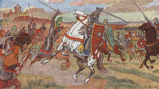 Geoffrey I, Count of Anjou, at war with his neighbours (colour litho)