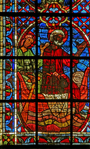 Window w204 depicting the 'Ship' of the Church with St Peter and St Paul (stained glass)
