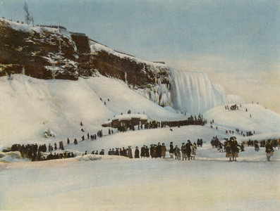 Ice Mountains at the Foot of American Falls in Winter, Niagara Falls (colour photo)