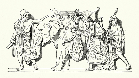 Alexander the Great entering Babylon with Persian captives (engraving)