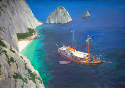 Greek schooner (acrylic on board)