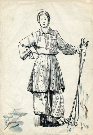 Female Skier, 1932 (indian ink on paper)