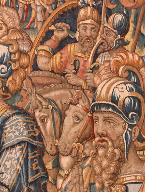 Diocesan museum (Museo Diocesano). Flemish tapestry. Brussels. Atelier François Geubels. Series Story of Gideon. The warriors are chosen (La elección de los guerreros). Silk and wool. Bequest of Bishop Vicente Roca de la Serna. Baroque. 1534-1571, in the cathedral since 1608.