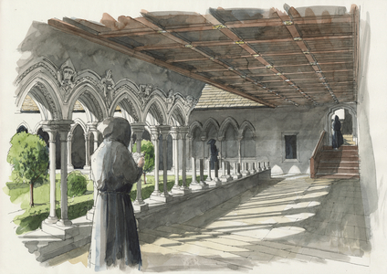 Reconstruction of the cloister at Lanercost Priory (w/c on paper)