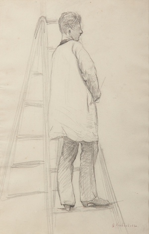 Study for House Painters: Man on a Ladder, Three-Quarter Back View, 1877 (pencil on paper)