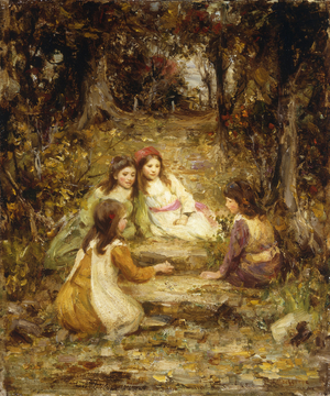Children in an Orchard (oil on canvas)