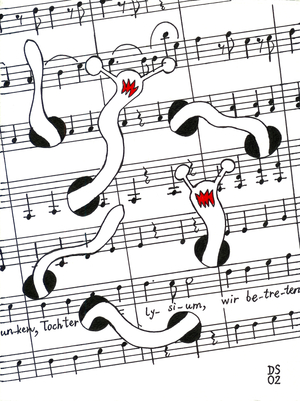 Feast of Joy - drawing of a music score with worms eating through the page