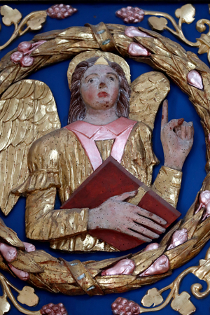 Church of St Francis. Matthew the Evangelist, the author of the first gospel account, is symbolized by a winged man, or angel.