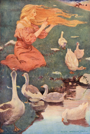 The Goose-Girl (colour litho)