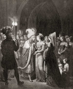 The meeting, prior to their wedding in 1477, of Mary of Burgindy and Maximilian I, from Hutchinson's History of the Nations, pub.1915