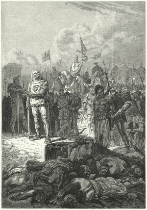Execution of Muslim hostages by Richard the Lionheart during the Third Crusade (engraving)