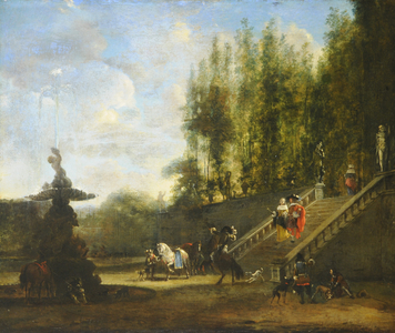 Departure for the chase (oil on canvas)