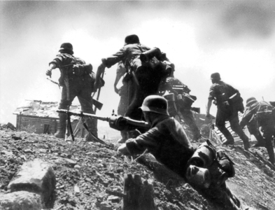 Nazi German infantry during the Battle of Kursk, 1943 (b/w photo)