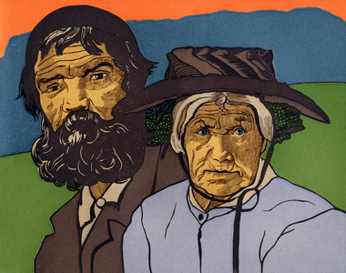 Couple of old peasants from Valais (Switzerland), 1903 (illustration)
