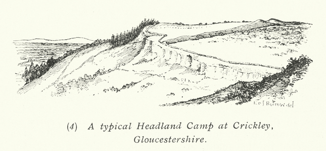 A typical Headland Camp at Crickley, Gloucestershire (litho)