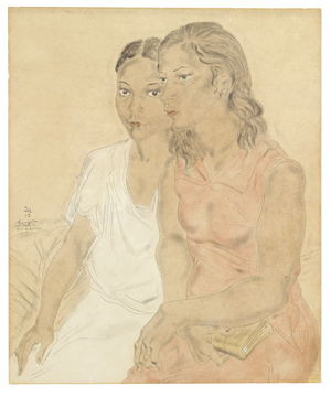 The white dress and the pink dress or Two Brazilians, 1931 (gouache, w/c & pen and ink on paper)