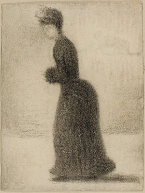 Woman with a Muff, c.1884 (black crayon on paper laid on board)