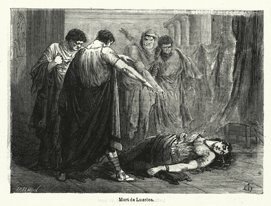 Dreath of Lucretia (ancient rome), c.1880 (engraving)