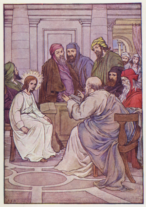 Jesus and the Elders (colour litho)