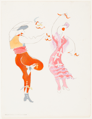 Unmarried Woman and Village Youth from the Ballet “The Cuckold’s Fair”, c.1943 (pencil, gouache & coloured pencil on paper)