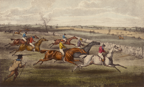 A Steeple-Chase (colour litho)
