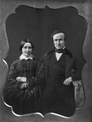 Rutherford B. Hayes (1822-93), 19th President of the United States 1877-81, and his Wife Lucy Webb Hayes (1831-89) on their Wedding Day, Three-Quarter Length Portrait, December 30, 1852 (b/w photo)