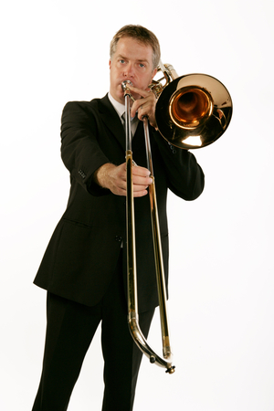 Bass Trombone player in playing position