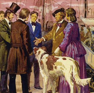 Wagner and his wife and dog set off for London (colour litho)