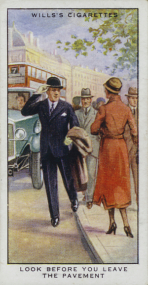 Car safety: Look before you leave the pavement (colour litho)