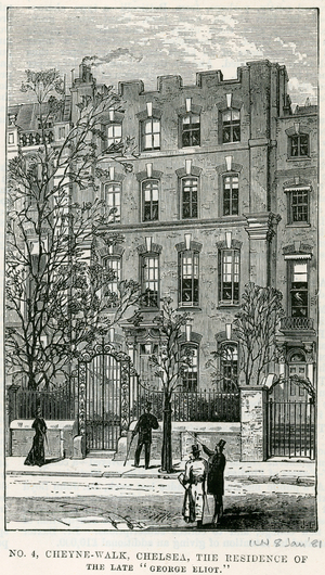 4 Cheyne Walk, Chelsea, the residence of the late George Eliot (engraving)