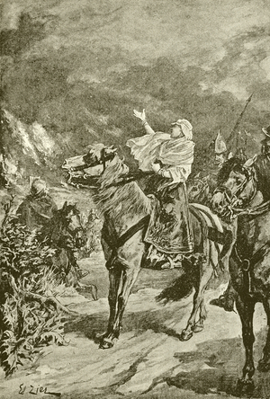 Clotilde setting fire to the country of Burgundy (engraving)
