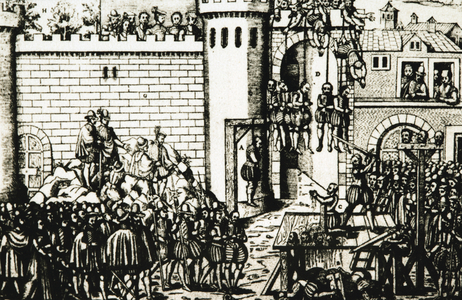Execution of members of Amboise conspiracy, 1560 (engraving)