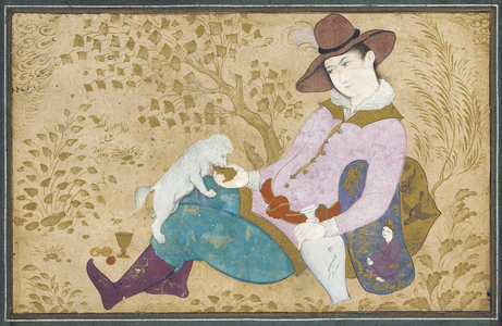 Young man with a dog, 1673 (gouache on paper)