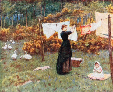 The Clothes-Line (colour litho)