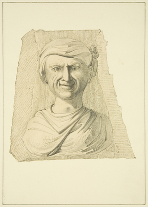 Carved oak head from St Thomas's Church (pencil & watercolour on paper)